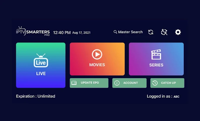 IPTV Smarters Pro app interface on Smart TV